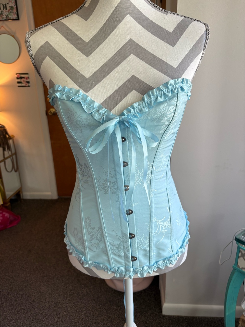 Light Blue Corset Top with Ribbon Tie